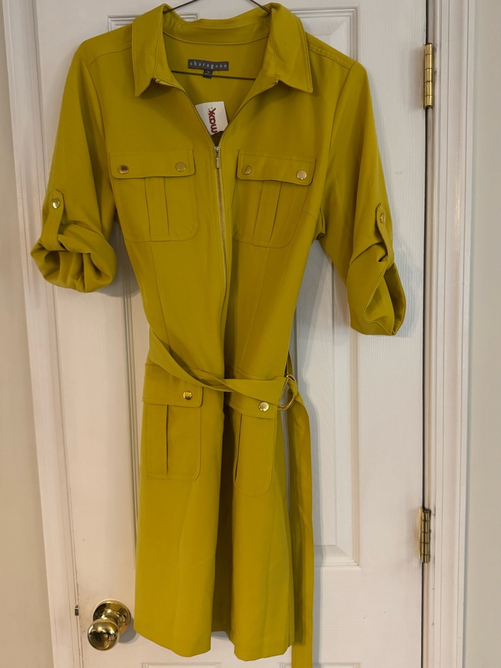 Sharagano Mustard Utility Midi Dress with Belt
